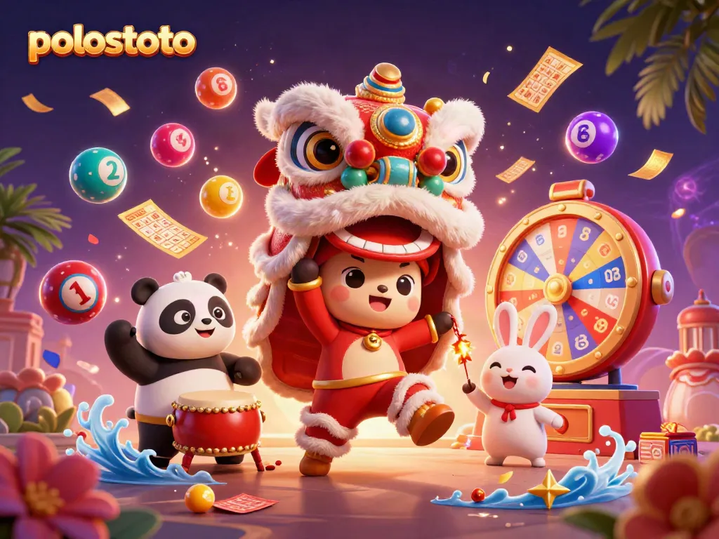 Play exciting slots at Polostoto with vibrant characters celebrating through colorful lottery elements.