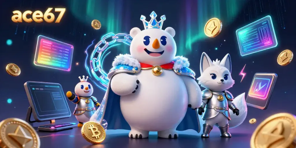 Experience thrilling gaming moments at ace67 with vibrant 3D characters and crypto elements.