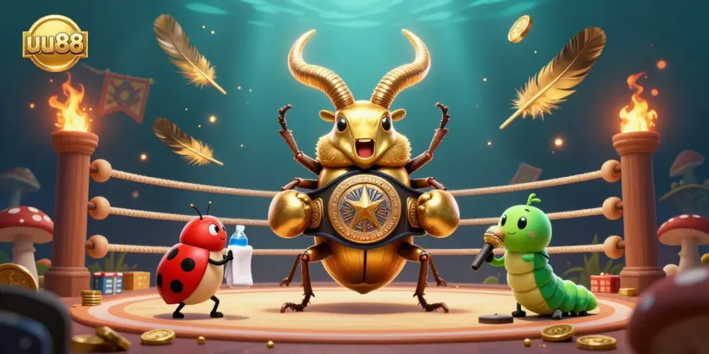 Engage with the thrilling excitement at uu88, featuring a boxing beetle and a lively betting arena.