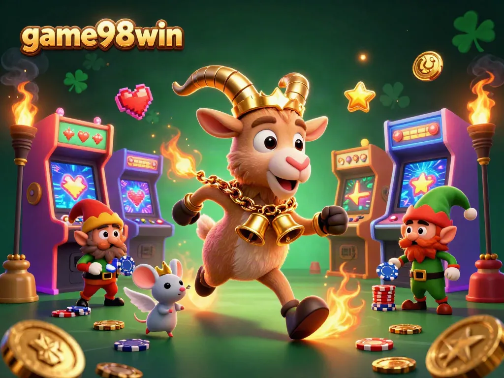 Engage in thrilling gameplay at game98win with vibrant arcade machines and charming characters.