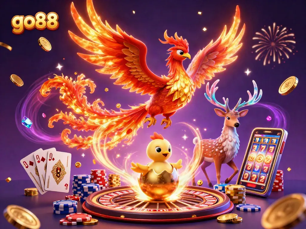 Experience thrilling gameplay with go88, showcasing vibrant casino excitement in a mythical scene.