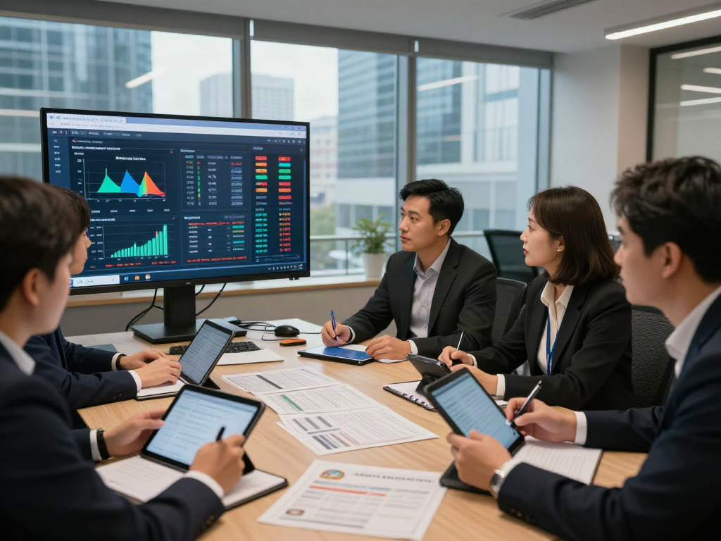 먹튀검증 추천 먹튀스팟 features professional analysts discussing gambling site safety and verification data in a modern office environment.