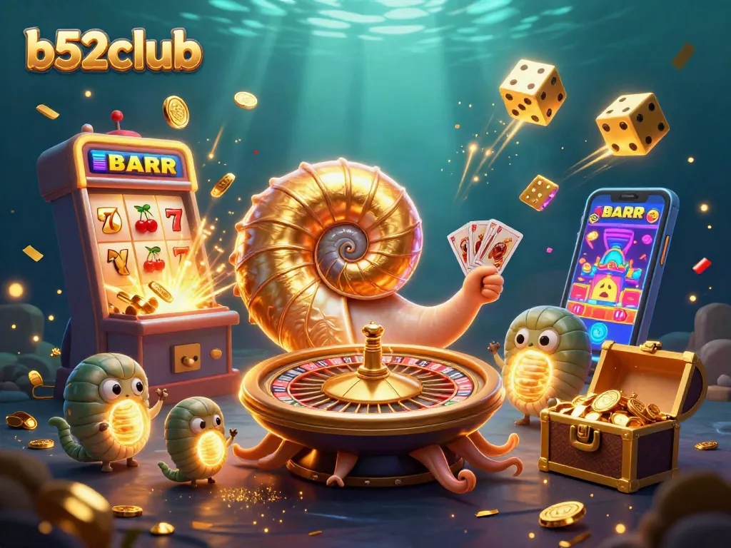 Spin the roulette wheel with b52club's captivating characters and casino elements surrounding a jackpot