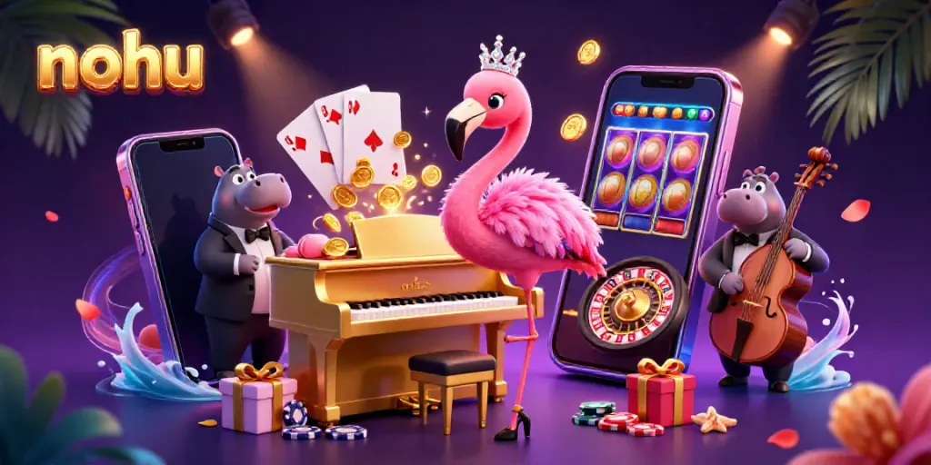 Engage with the vibrant nohu online casino atmosphere, featuring singers, games, and rich graphical elements.
