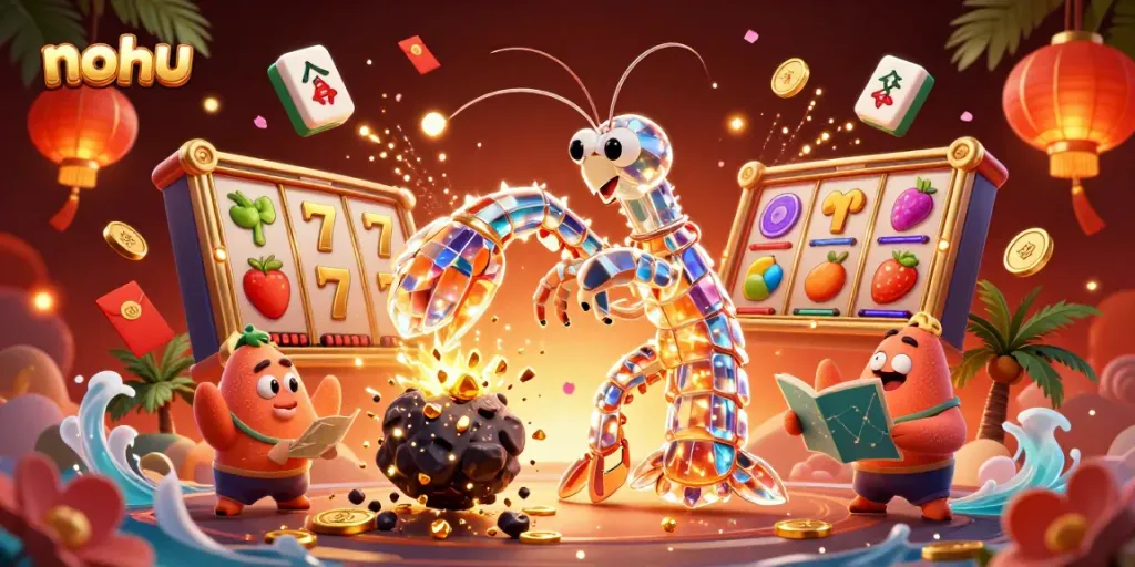 Experience exhilarating nohu gameplay with a galactic mantis shrimp and starfish amidst rich visuals.