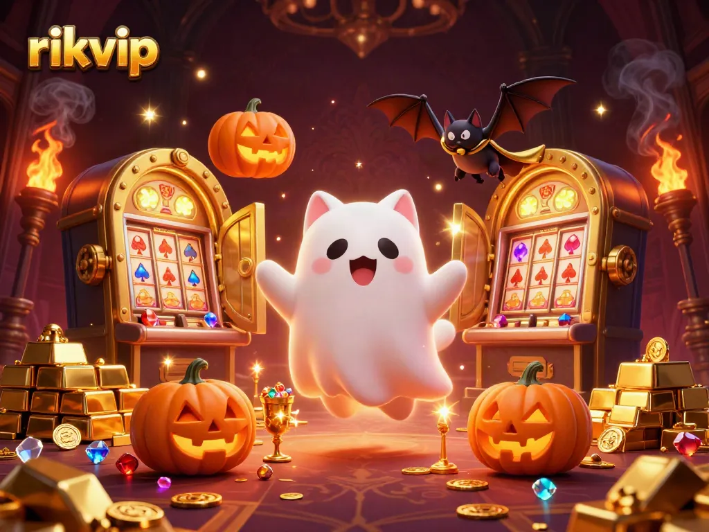 Play slots and win big with rikvip in this vibrant online casino illustration.