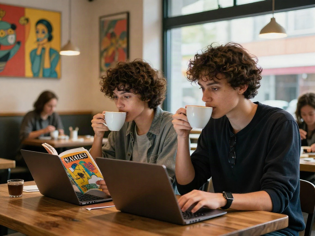 Engaging in an nsfw chat while enjoying coffee in a cozy cafe