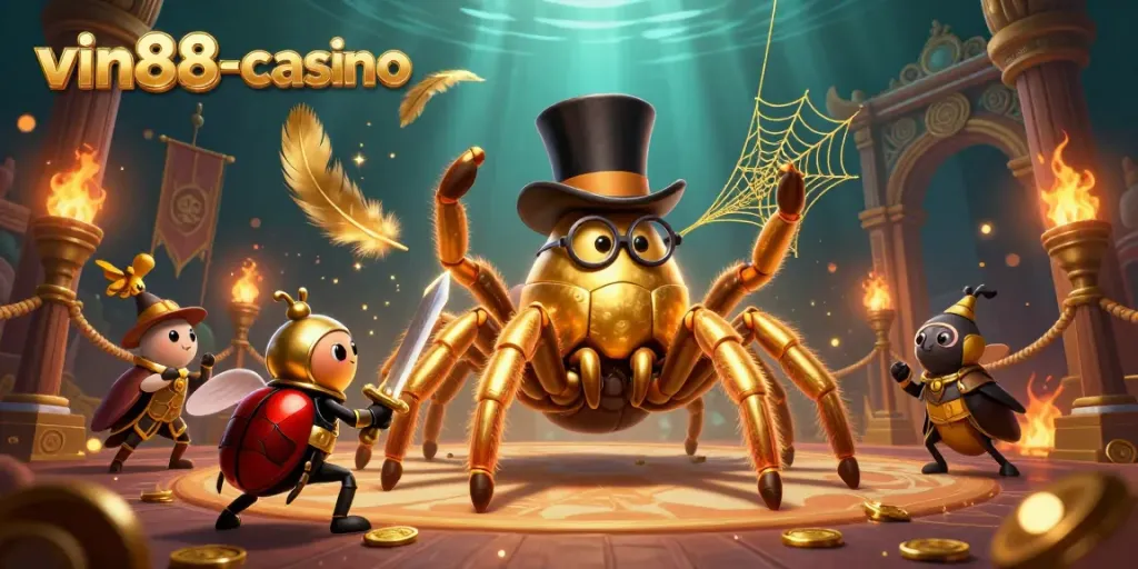 Experience thrilling action at vin88-casino with a giant golden tarantula and brave beetle knight.