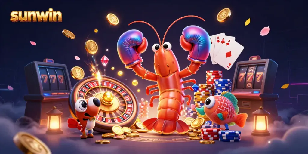 Spin the roulette and win with sunwin's vibrant 3D illustration showcasing engaging characters and casino elements.