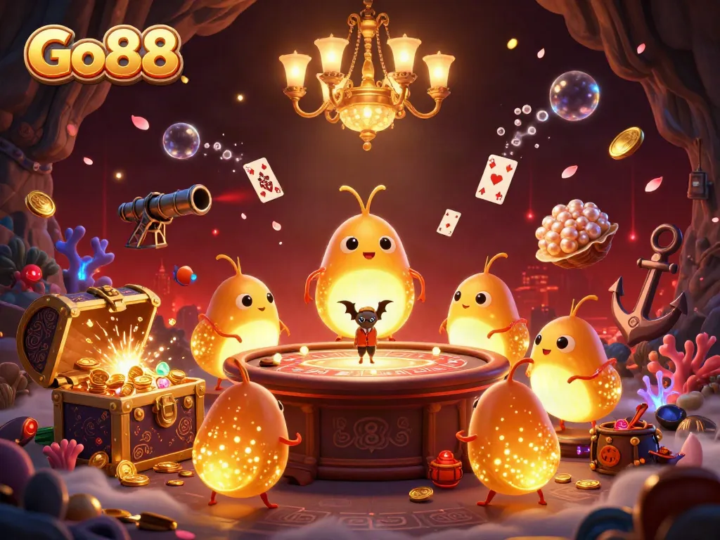 Experience the illuminated excitement of Go88 with glowing glowworms lighting the casino scene.