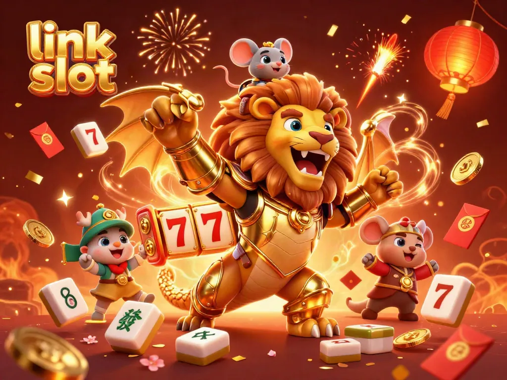 Spin the reels with vibrant link slot characters celebrating big wins in a dynamic 3D casino scene.