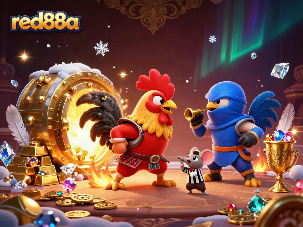 red88a engages players with a thrilling cockfighting scene in a vibrant casino atmosphere.