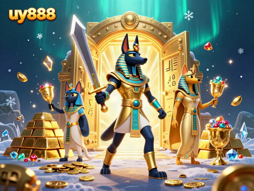 Engage with the thrilling world of uy888 featuring Anubis and Bastet amidst treasure-rich Casino games.