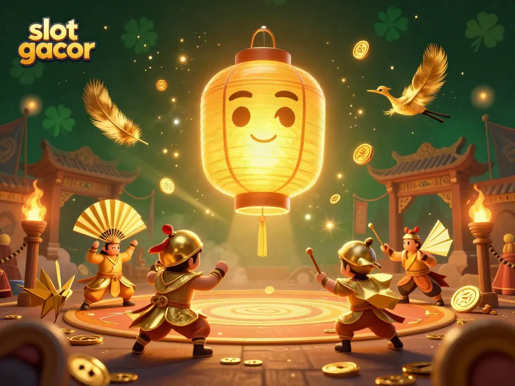 Experience the thrill of slot gacor with vibrant characters, dynamic casino elements, and a golden glow in this captivating scene.
