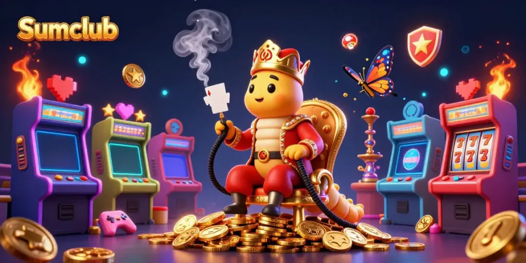 Experience Sumclub's vibrant casino world with an ultra-detailed 3D illustration capturing fun gaming elements.