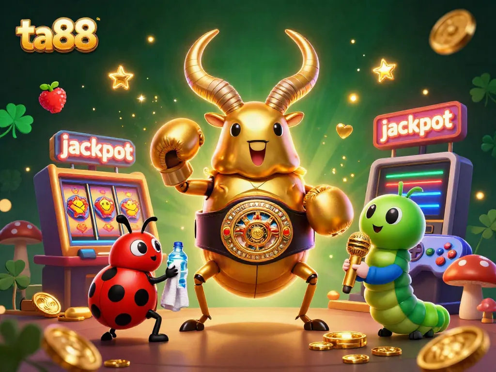 Experience thrilling gameplay with ta88 in a vibrant casino scene featuring a golden beetle champion.