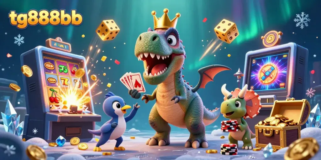Watch the lively characters celebrating a jackpot at tg888bb's stunning casino scene packed with game excitement.