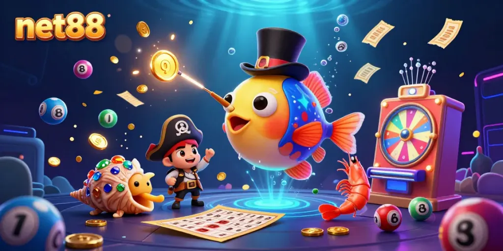 Win big with net88 in this vibrant underwater casino scene featuring dynamic gambling elements.