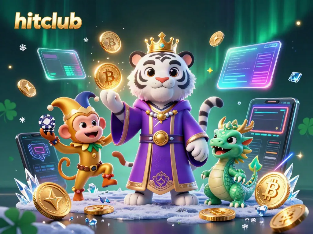 Experience the thrill of hitclub with vibrant characters and crypto symbols in an engaging casino scene.