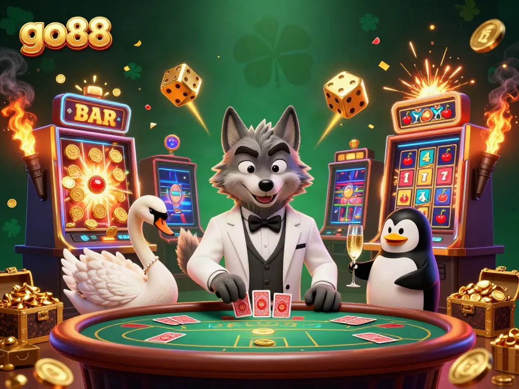 Experience the excitement of winning at go88 with animated casino characters in a vibrant setting.