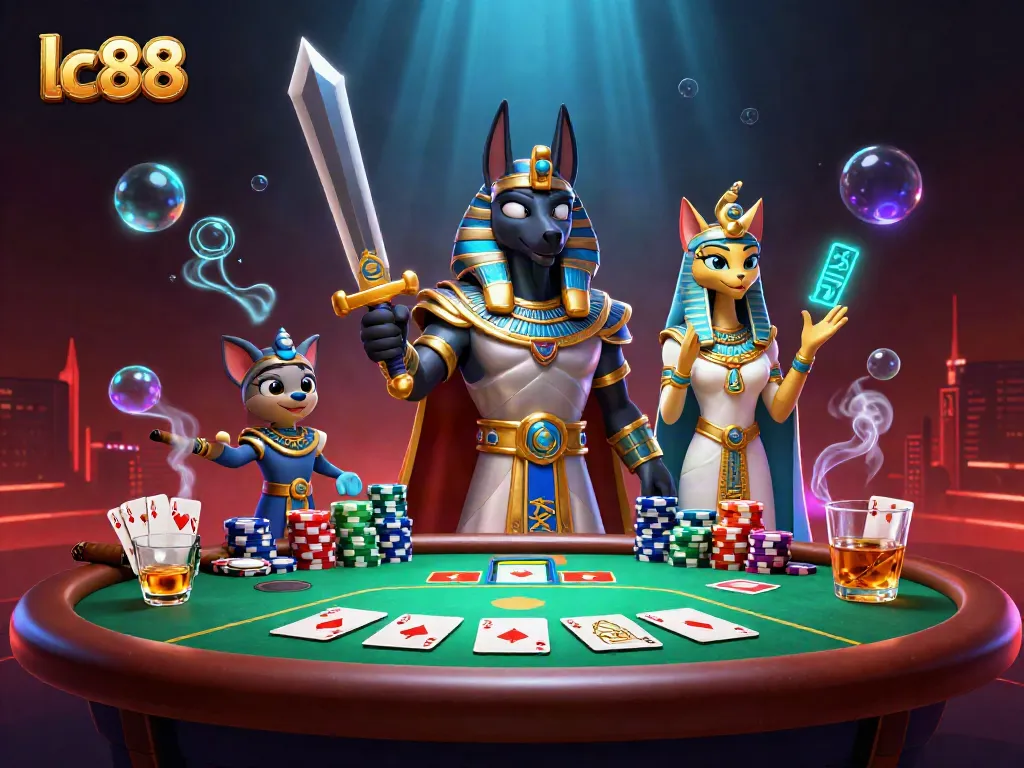 Experience excitement with lc88 as Anubis and Bastet oversee a high-stakes poker game