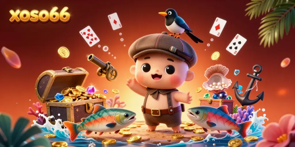 Xoso66 brings luck with a playful Nessie, gold-winning treasures, and vibrant underwater elements.