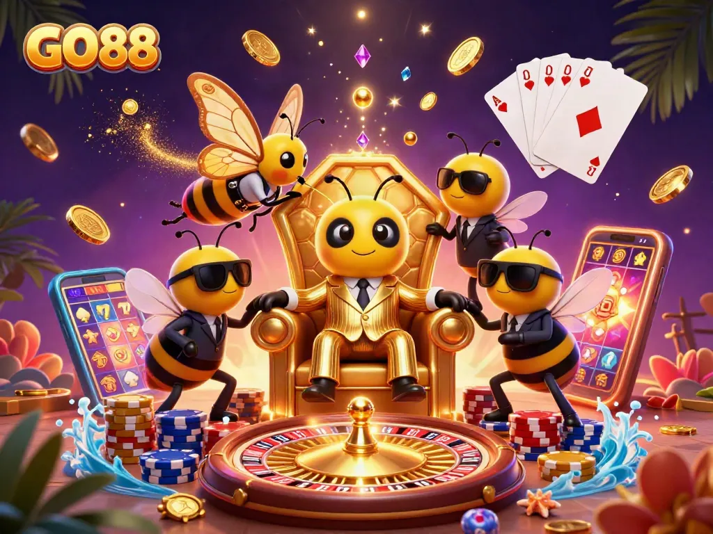 Spin to win with GO88 as the charming bumblebee mob boss rules the casino realm.