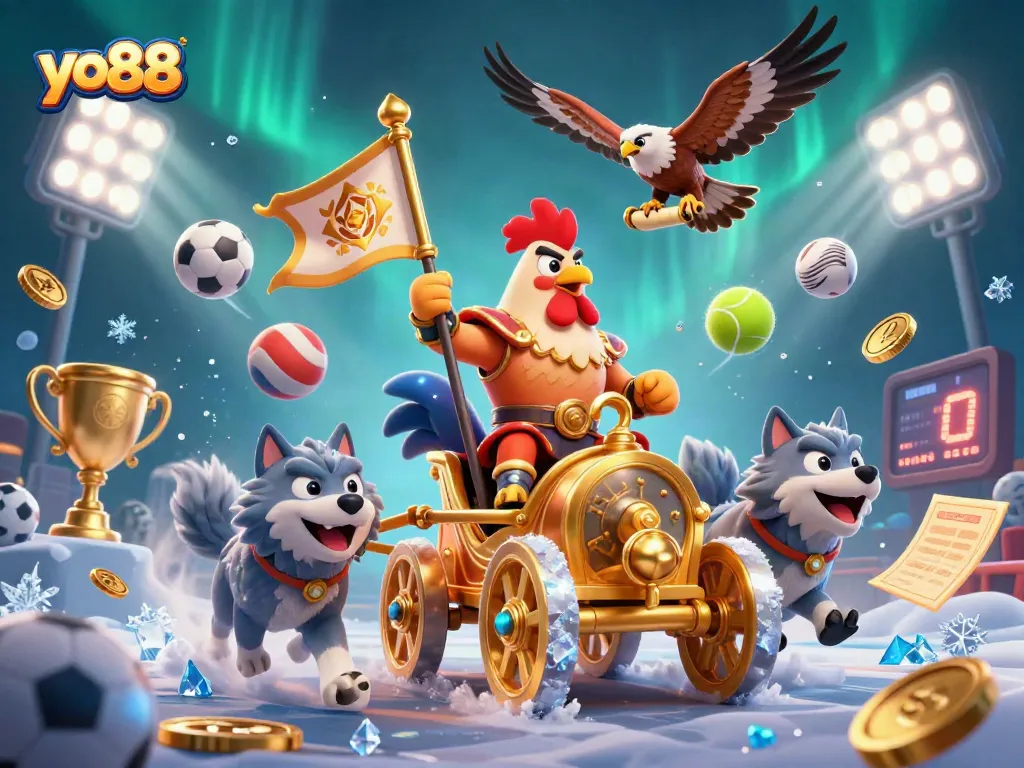Experience thrilling wins with yo88 at an action-packed, vibrant 3D casino-themed scene.