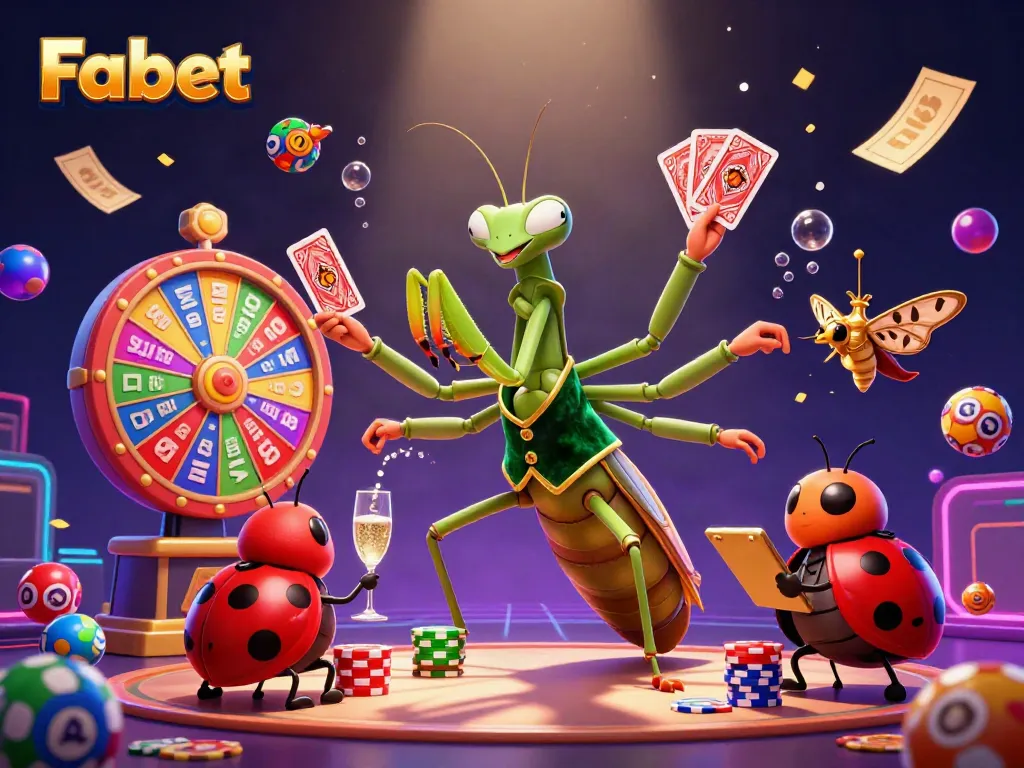 Experience the energetic world of Fabet with vibrant games and lively characters in this dynamic casino scene.