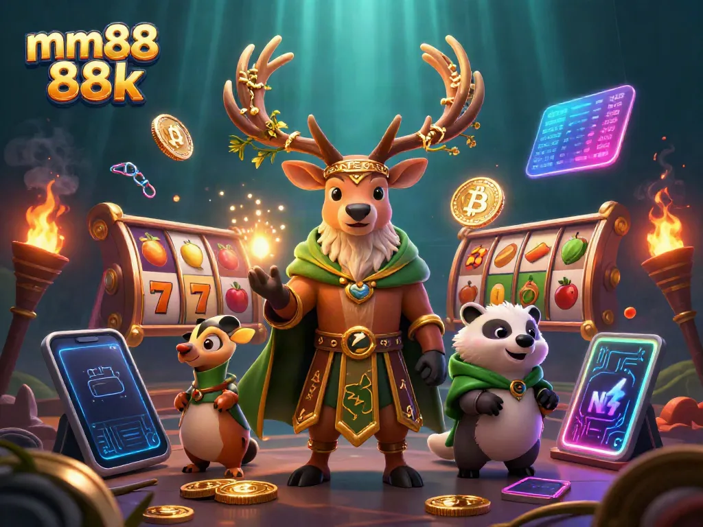Experience thrilling gameplay at MM88 88k with vibrant casino elements and mystical characters.