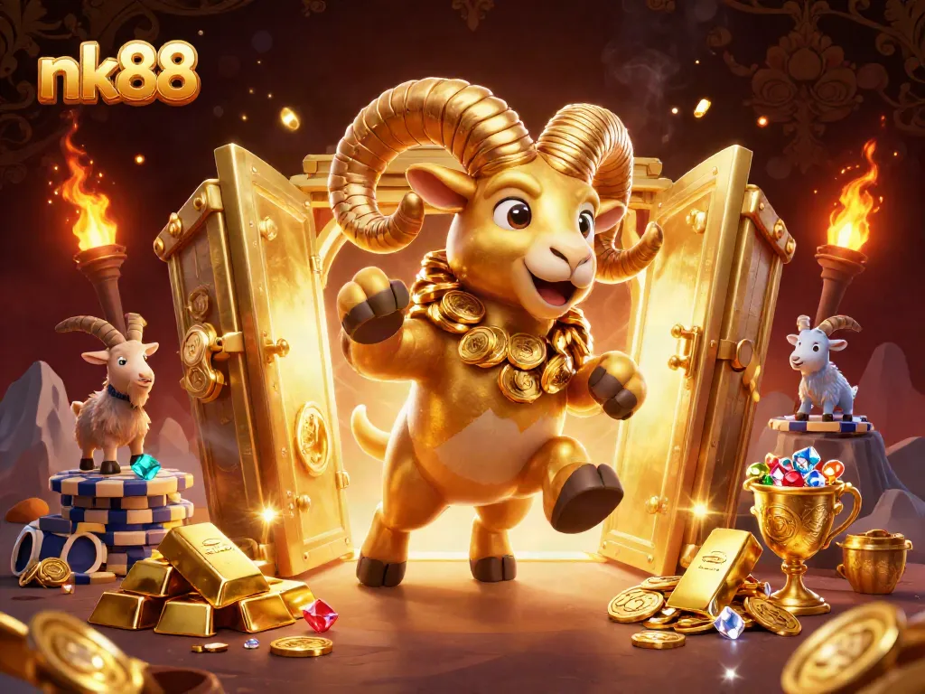 Experience thrilling moments at nk88 with vibrant 3D casino-themed illustration showcasing golden riches.