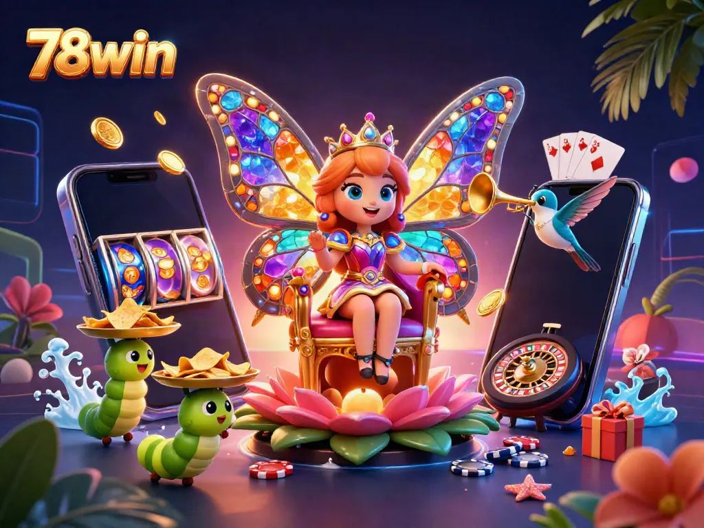 Experience 78win's vibrant casino world with colorful characters and exciting game elements.