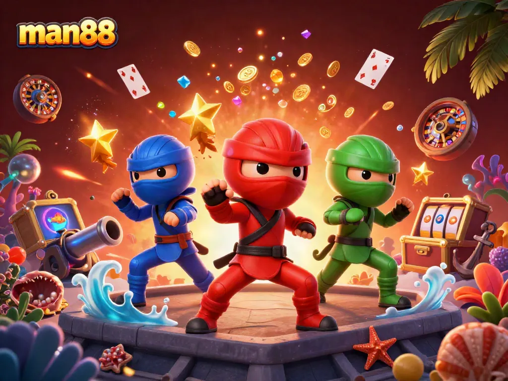 Experience thrilling gameplay at man88 with a dynamic scene of casino excitement featuring colorful characters.
