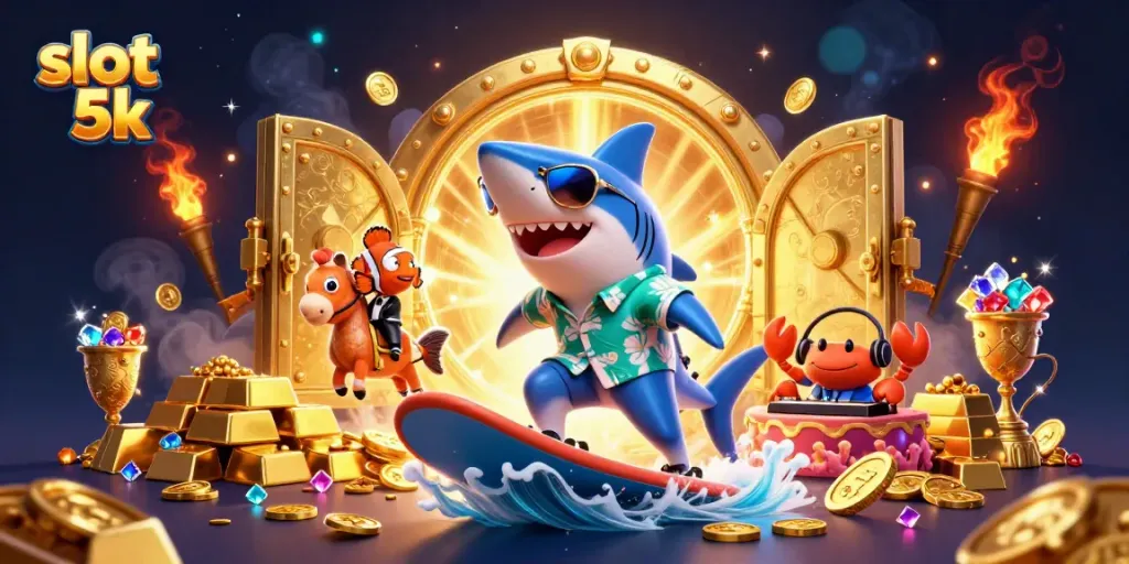 Experience thrilling wins with slot 5k in a lively underwater casino adventure featuring colorful characters.