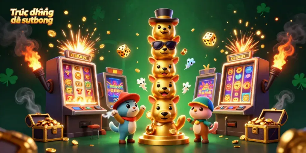 Experience Trực tiếp bóng đá sutbong with vibrant visuals of a dynamic gaming scene featuring cartoon characters and jackpot elements.