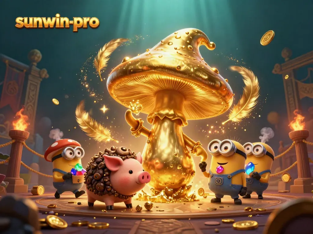 Engage with sunwin-pro's vibrant casino adventure featuring a golden mushroom wizard, treasure, and dynamic gaming elements.