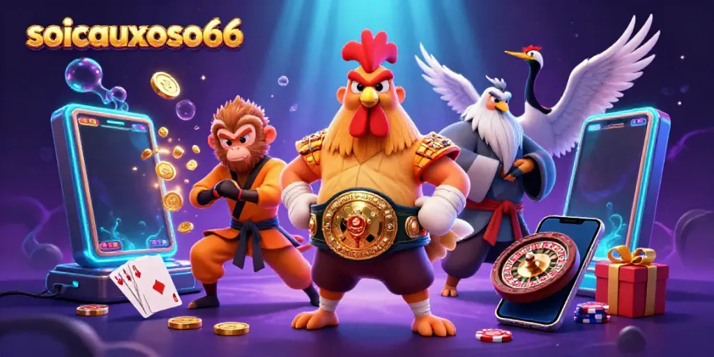 Spin to win with soicauxoso66 featuring dynamic characters in a colorful casino environment.