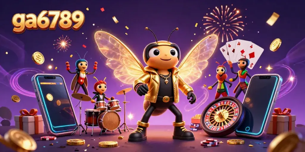 Experience exciting wins with ga6789 in this vibrant 3D illustration of casino characters and games.