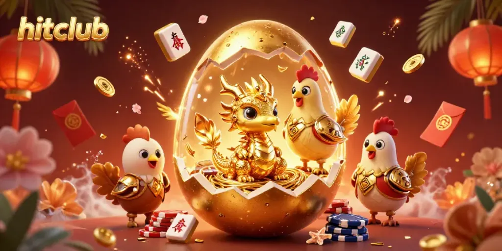 Experience thrilling gameplay at hitclub with golden dragon and poker chips amidst vibrant casino elements